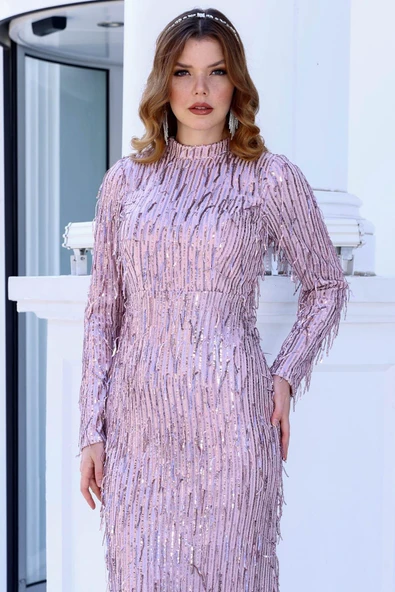 Işıltı Tesettür Abiye Lila - Resim 2