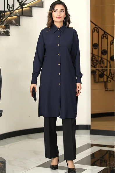 Asrın Tunik Pantolon İkili Tesettür Takım Lacivert ürün görseli