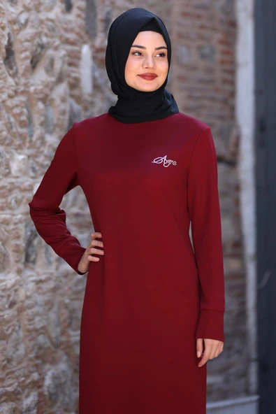 Azra Tesettür Elbise Bordo - Resim 2