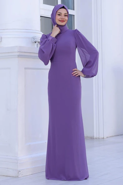 Firuze Tesettür Abiye Gül Kurusu - Resim 4