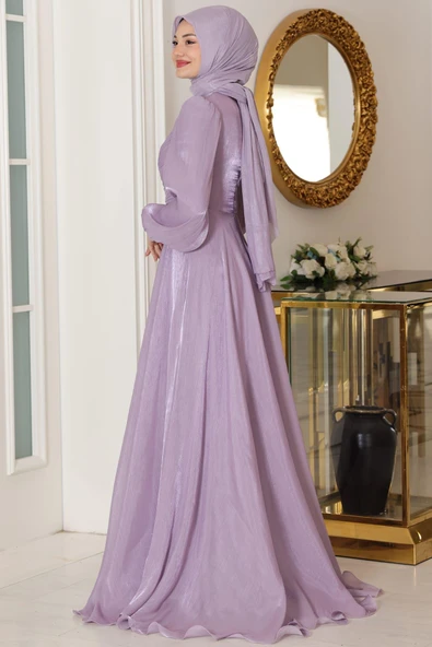 Bahar Tesettür Abiye Lila - Resim 3