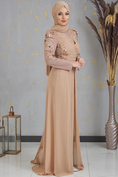 Güneş Boncuk İşlemeli Tesettür Tulum Gold - Resim 4