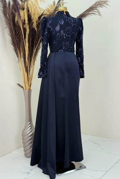 Asude Tesettür Abiye Lacivert - Resim 3