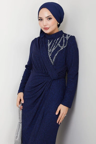 Eylül Tesettür Abiye Lacivert - Resim 2