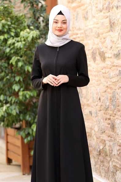 Nisa Fermuarlı Ferace Siyah - Resim 2