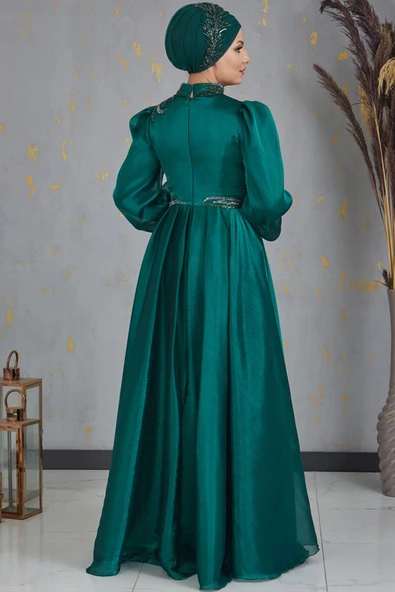 Yağmur Tesettür Abiye Zümrüt - Resim 3