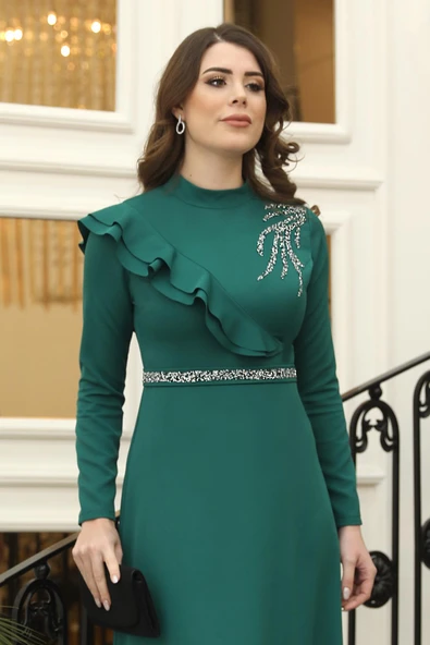 Elif Taşlı Tesettür Elbise Zümrüt - Resim 2
