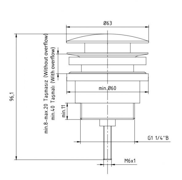 Eca Basmalı Pirinç Sifon Üst Takım Taşmalı Taşmasız 402129031 - 2