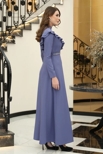 Elif Taşlı Tesettür Elbise Mavi - Resim 3