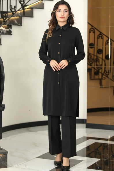 Asrın Tunik Pantolon İkili Tesettür Takım Siyah ürün görseli