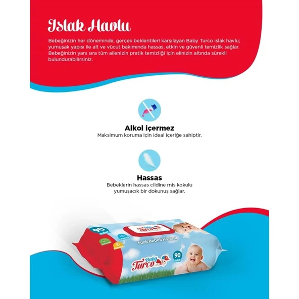 Baby Turco Islak Havlu Mendil Klasik 90 Yaprak Plastik Kapaklı Tekli Pk - 5
