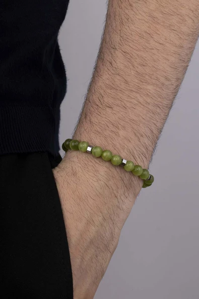 Gümüş Pazarım Hematit Geçişli Yeşim Taşı Doğal Taş Erkek Bileklik ürün görseli 1