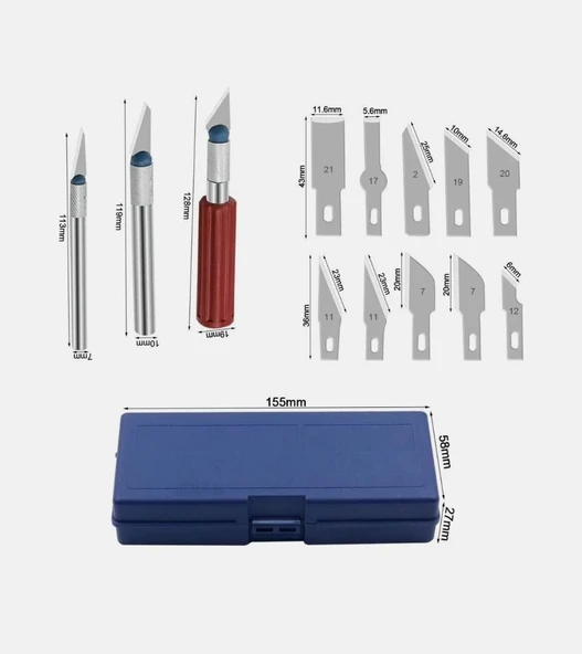 Zanaat 13 Parça Hobi Gravür Ahşap Heykel Çömlek Oyma Şekil Verme 13 Maket Bıçak Neşter Seti - 3