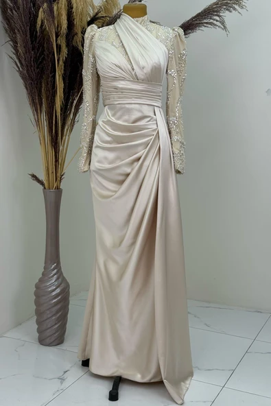 Asude Tesettür Abiye Bej ürün görseli