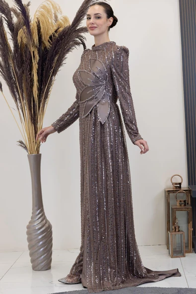 Bergüzar Tesettür Abiye Vizon - Resim 4