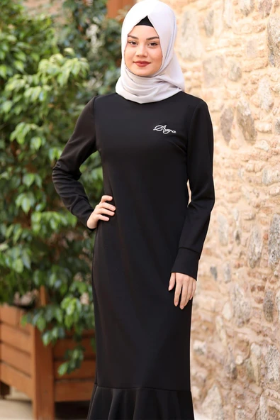 Azra Tesettür Elbise Siyah - Resim 2