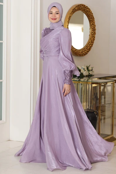 Yağmur Tesettür Abiye Lila - Resim 3