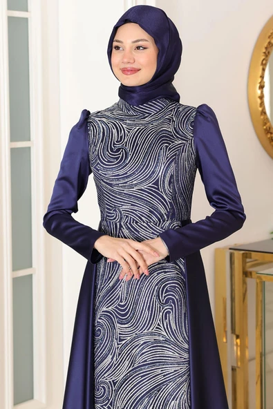 Miray Tesettür Abiye Lacivert - Resim 2