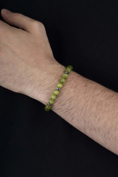 Gümüş Pazarım Hematit Geçişli Yeşim Taşı Doğal Taş Erkek Bileklik - Resim 3