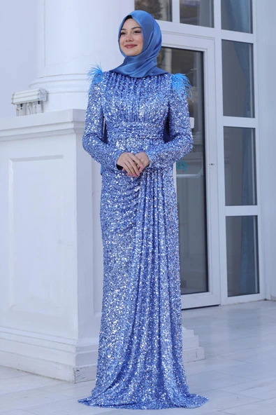 Şura Tesettür Abiye İndigo - Resim 4