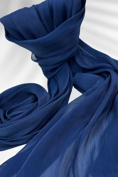 Saten Dokulu Janjan Abiye Şal 75x180cm Lacivert ürün görseli