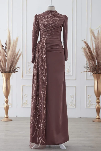 Güneş Tesettür Abiye Kahve ürün görseli