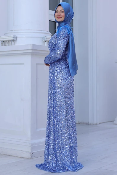 Şura Tesettür Abiye İndigo - Resim 3