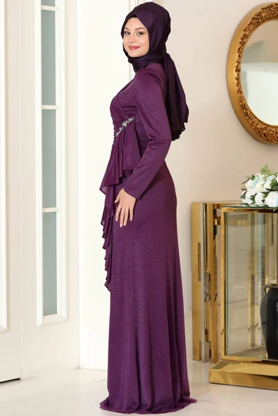 Zühre Tesettür Abiye Mor - Resim 3