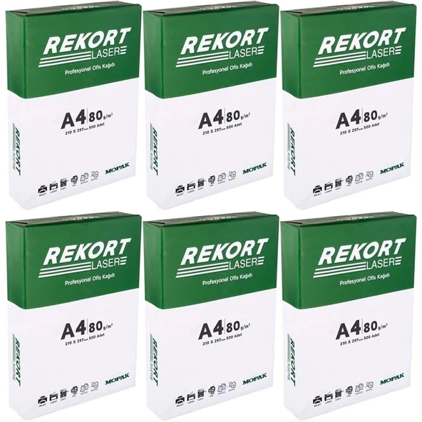 Mopak Rekort A4 80GR/M2 Fotokopi Kağıdı 3000 Adet (6PK*500) - 1