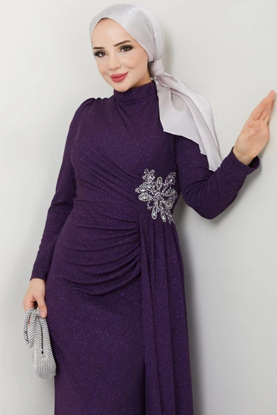 Gözde Tesettür Abiye Mürdüm - Resim 2