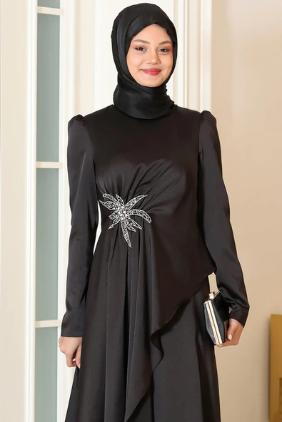 Roza Tesettür Abiye Siyah - 2