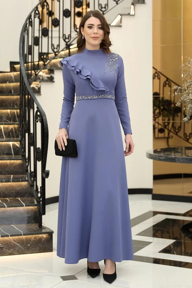 Elif Taşlı Tesettür Elbise Mavi ürün görseli