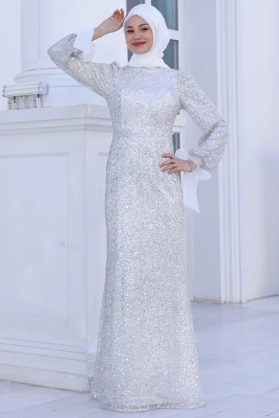 Şimal Tesettür Abiye Beyaz ürün görseli