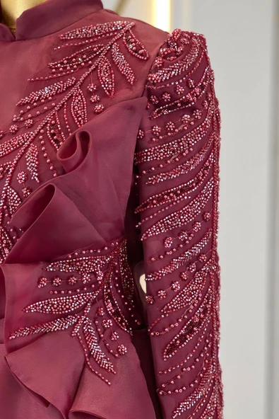 Ela Tesettür Abiye Bordo - Resim 2