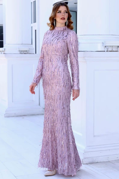 Işıltı Tesettür Abiye Lila - Resim 3