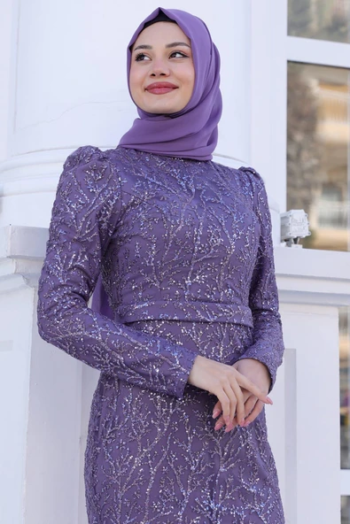 Tuana Tesettür Abiye Lavanta - Resim 2