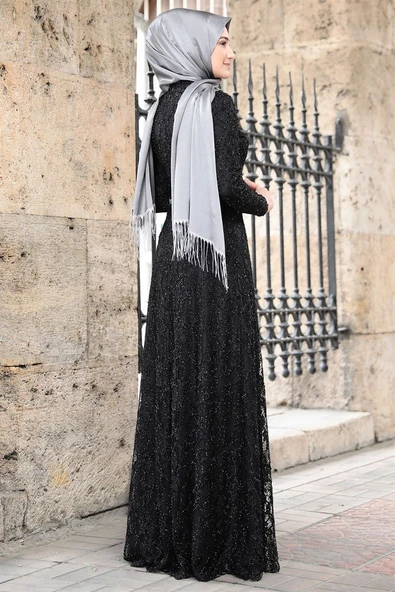 İpek Tesettür Abiye Siyah - 3