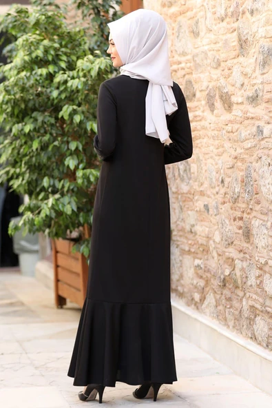 Azra Tesettür Elbise Siyah - Resim 3