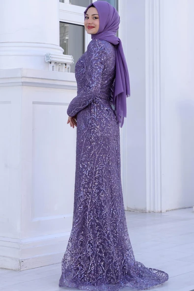 Tuana Tesettür Abiye Lavanta - Resim 3