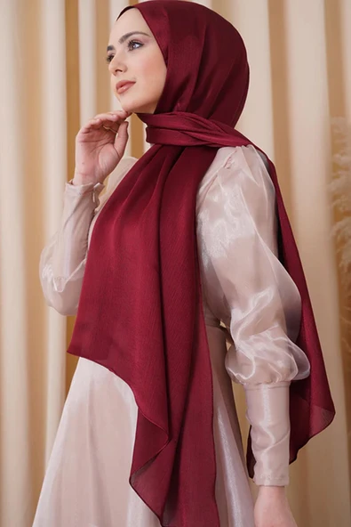 Saten Dokulu Janjan Abiye Şal 75x180cm Vişne ürün görseli