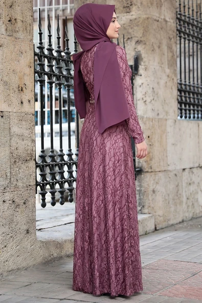İpek Tesettür Abiye Lila - Resim 3