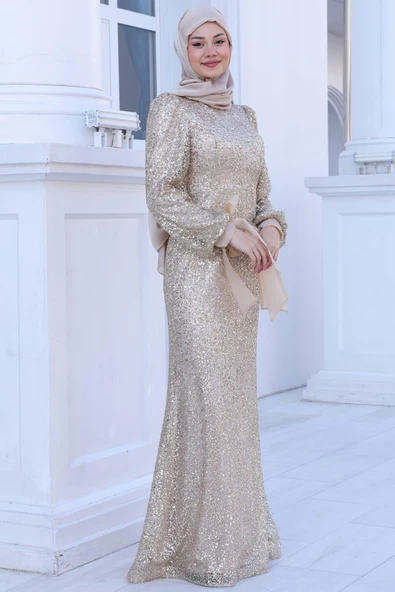 Şimal Tesettür Abiye Gold - Resim 4