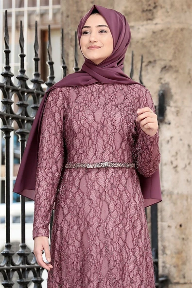 İpek Tesettür Abiye Lila - Resim 2