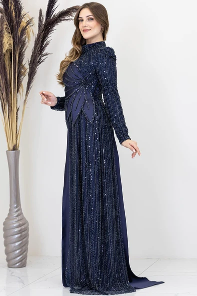 Bergüzar Tesettür Abiye Lacivert - Resim 3