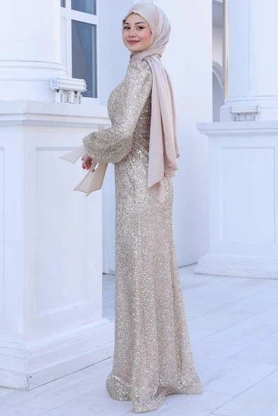 Şimal Tesettür Abiye Gold - Resim 3