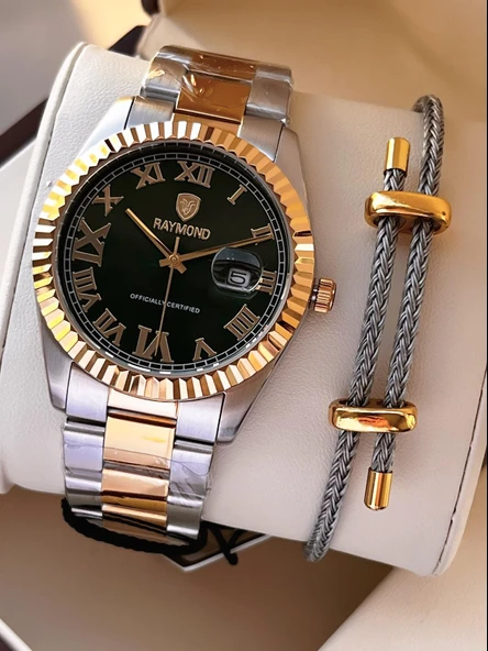 Raymond Nişan Ve Damatlara Özel Çelik Kordon 2 Yıl Garantili 5 Atm Erkek Kol Saati+Bileklik RMD.31 ürün görseli
