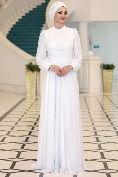 Kübra Tesettür Abiye Beyaz - Resim 4