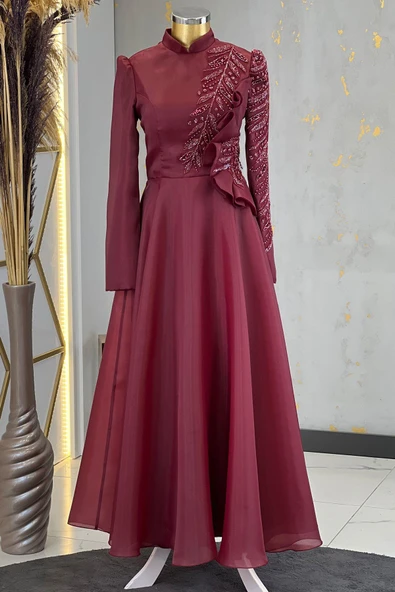 Ela Tesettür Abiye Bordo ürün görseli