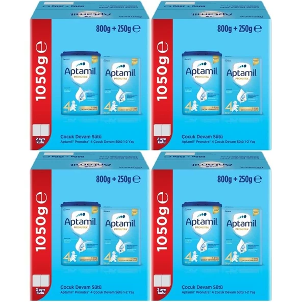 Nutrıcıa Aptamil Pronutra 800GR+250GR Toplam: 1050GR Devam Sütü No:4 (1 Yaş ve Üzeri) (4 Lü Set)
