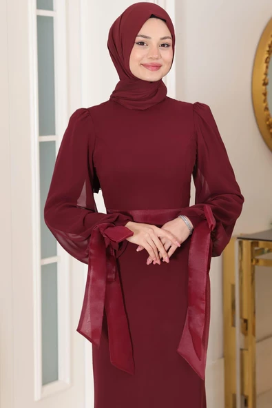 Firuze Tesettür Abiye Bordo - Resim 2